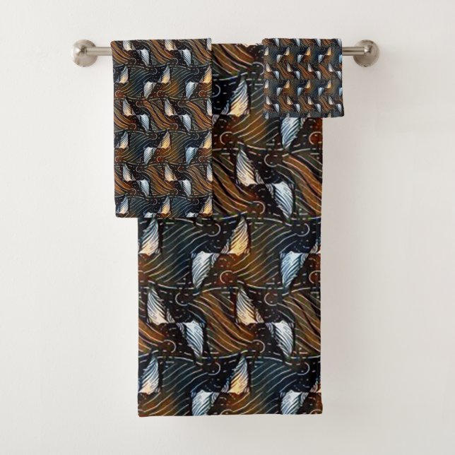 Copper Waves Abstract Geometric Flow Pattern 1303 Bath Towel Set (Insitu)