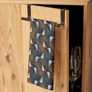 Copper Waves Abstract Geometric Flow Pattern 1303 Tea Towel