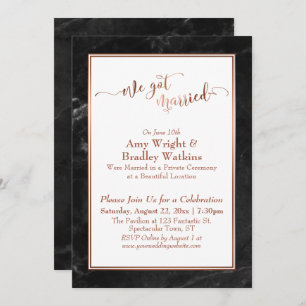 Copper We Got Married Black Marble Celebration Invitation
