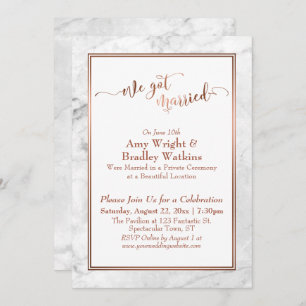 Copper We Got Married White Marble Celebration Invitation