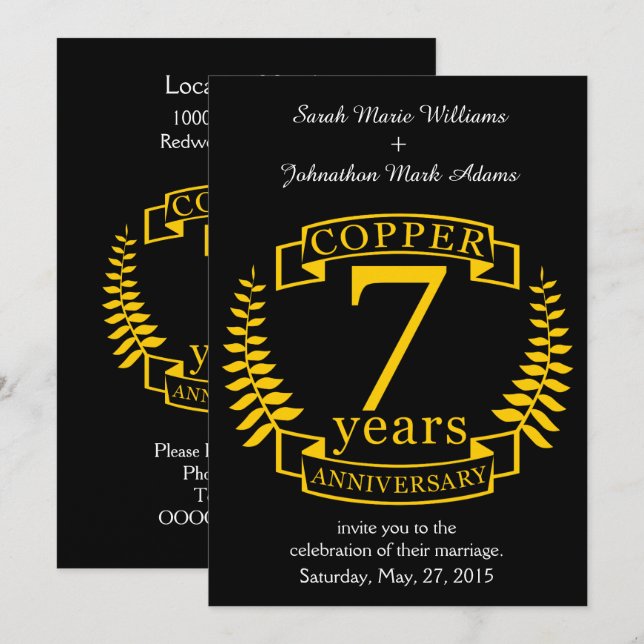 Copper wedding anniversary 7  years invitation (Front/Back)