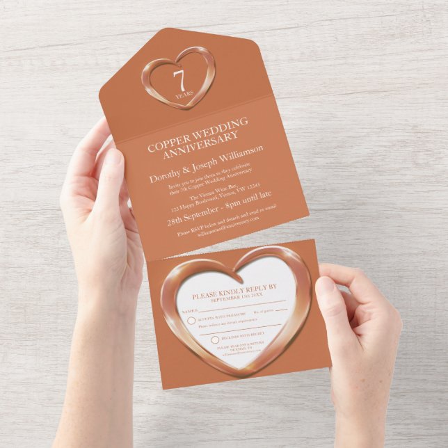 Copper wedding anniversary 7 years party event all in one invitation (Tearaway)