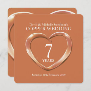 Copper wedding heart 7 years party invite
