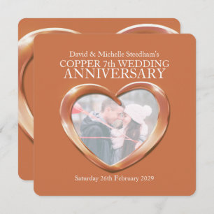 Copper wedding heart 7 years party invite