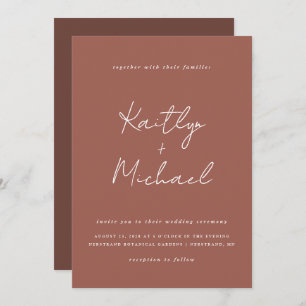 Copper Wedding Invitation Modern Handwriting