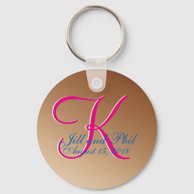 Copper Wedding Monogram Brown P:ecan Great Value Key Ring (Front)