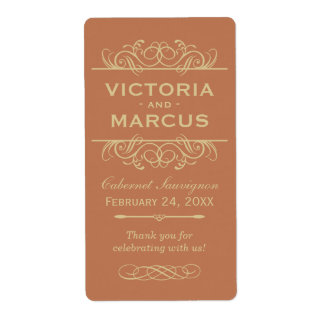 Copper Wedding Wine Bottle Monogram Favour Labels
