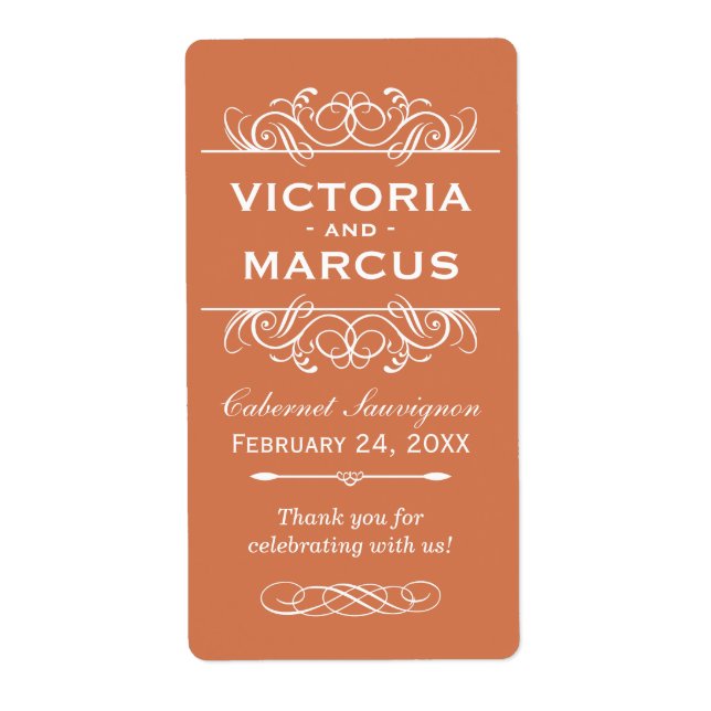 Copper Wedding Wine Bottle Monogram Favour Labels (Front)