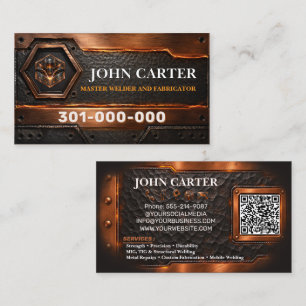 Copper Welder Welding Services Metal Logo QR Code Business Card