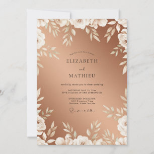 Copper White Leafy Wedding Invitation