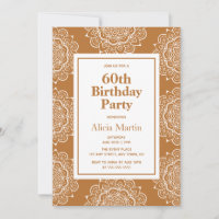 Copper & White Mandala Flower 60th Birthday