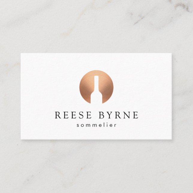 Copper Wine Bottle Sommelier Logo Business Card (Front)