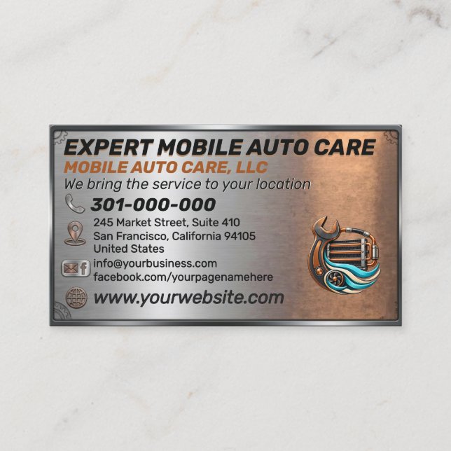 Copper Workshop Mobile Mechanic Car AC Custom Logo Business Card (Front)