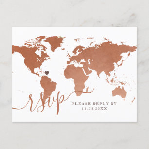 Copper World Map Travel Destination RSVP Postcard