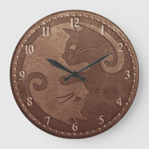 Copper Yin Yang Cats Large Clock