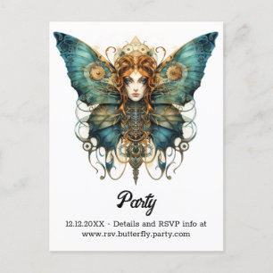 Copperfly Empress Butterfly Steampunk Wedding Announcement Postcard