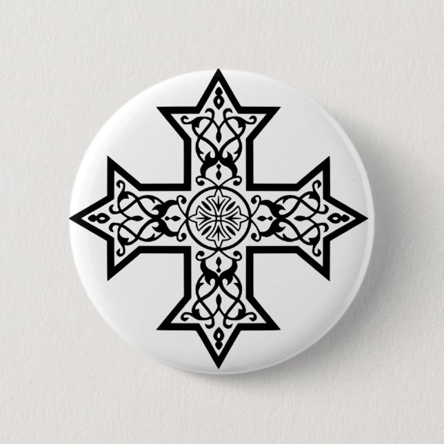 Coptic Cross 6 Cm Round Badge (Front)