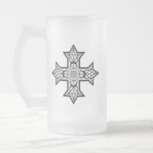 Coptic Cross Frosted Glass Beer Mug