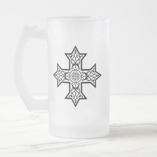 Coptic Cross Symbol of Egyptian Christianity Frosted Glass Beer Mug (Left)