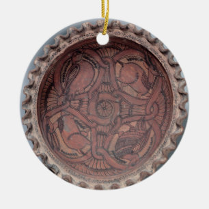 Coptic cup, painted terracotta with swag borders, ceramic tree decoration