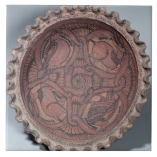 Coptic cup, painted terracotta with swag borders, tile