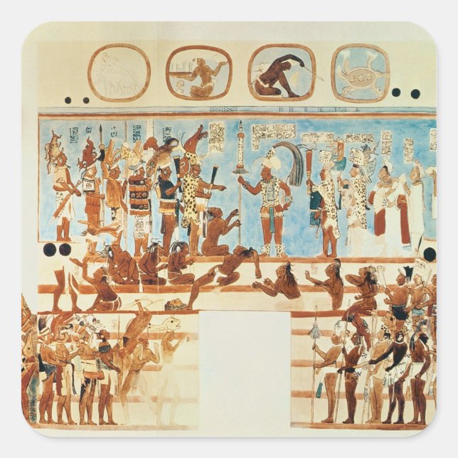 Copy of a wall painting from Bonampak Square Sticker (Front)