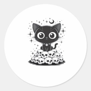 Copy of Cat Skulls Creepy Cute Kitty Goth Black Al Classic Round Sticker