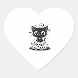 Copy of Cat Skulls Creepy Cute Kitty Goth Black Al Heart Sticker