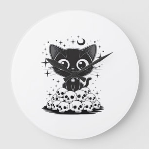 Copy of Cat Skulls Creepy Cute Kitty Goth Black Al Large Clock