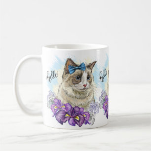 Copy of Hand drawing funny Cute cat with flowers Coffee Mug