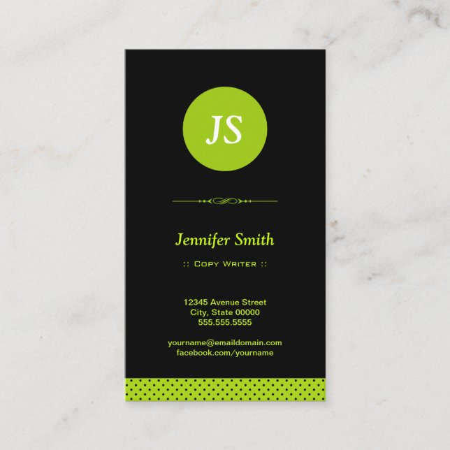 Copy Writer - Stylish Apple Green Business Card (Front)
