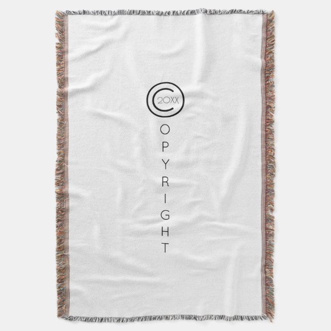 Copyright Modern Typographical White Throw Blanket (Front Vertical)