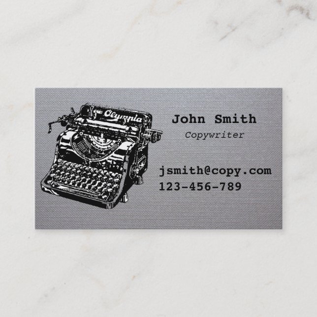 copywriter typewriter design stylish silver business card (Front)