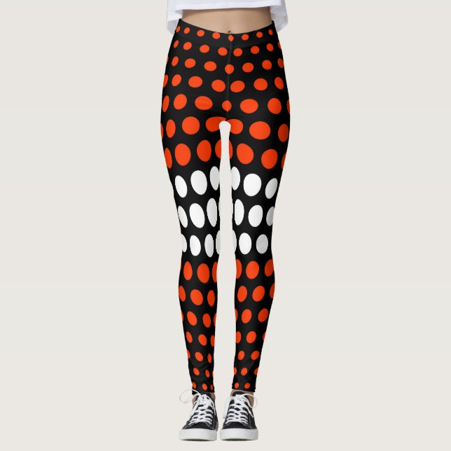 Coquelicot and White Polka Dot Pattern Leggings (Front)