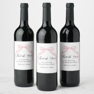 Coquete pink bow celebration Thank You Wine Label 