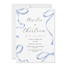 Coquette 13th Party Girl Blue Bow Elegant Ribbon