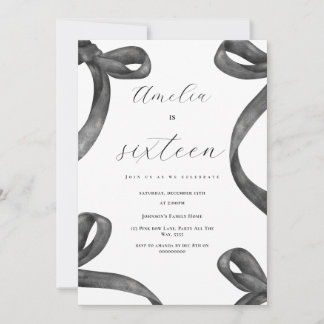 Coquette 16th Birthday Girl Black Bow 18th 21st  Invitation
