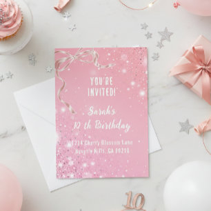 Coquette 1st Birthday Invitations Pink Bow 