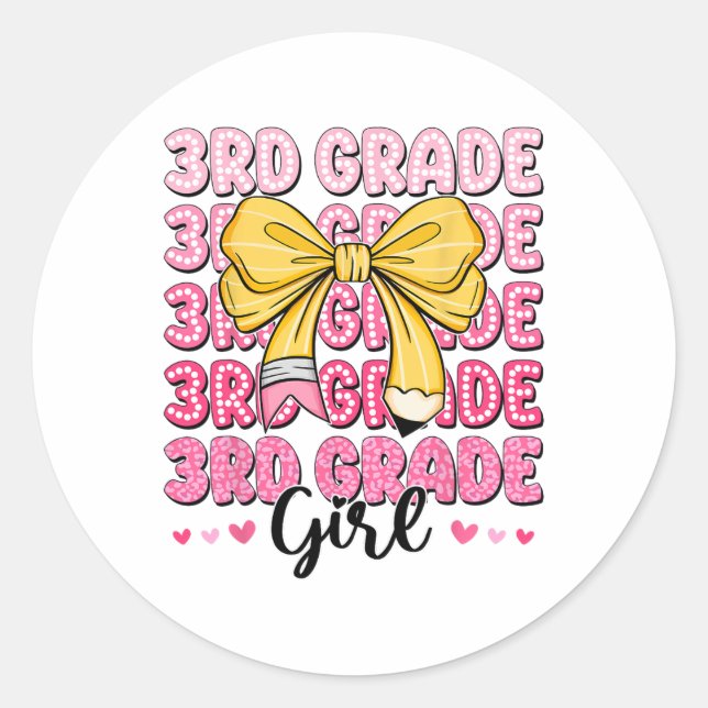 Coquette 3rd Grade First Day Of Back To School Gir Classic Round Sticker (Front)