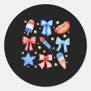 Coquette 4th Of July Blue Red Bows Stars Classic Round Sticker