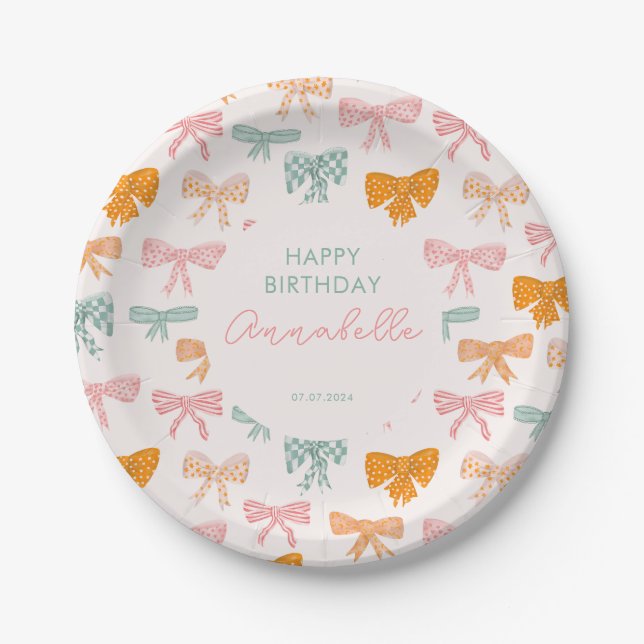 Coquette Aesthetic bow girls birthday party Paper Plate (Front)