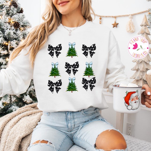 Coquette Aesthetic Bows & Christmas Trees Sweatshirt (Creator Uploaded)
