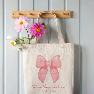 Coquette Aesthetic Bridal Shower Cute Pink Bow Tote Bag