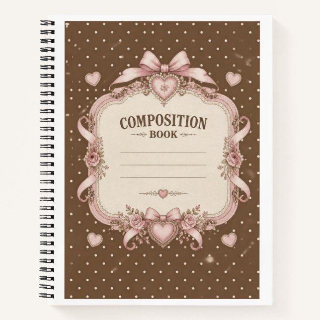 Coquette Aesthetic Brown Polka Dot Pink Cupid Spir Notebook (Front)