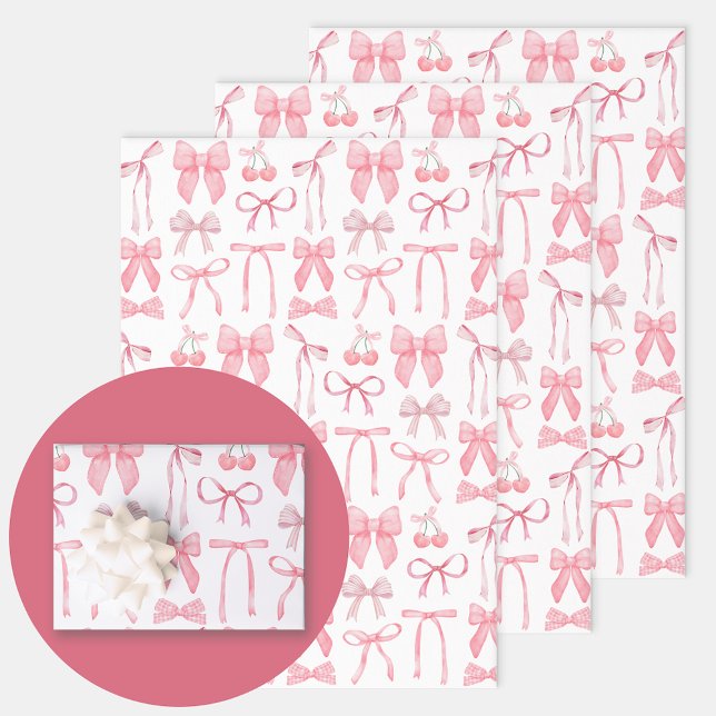 Coquette Aesthetic Cute Girly Female Pink Bow Wrapping Paper Sheet (Coquette pink bow wrapping paper, cute coquette gift wrap sheets for birthday, bride & bridesmaid)