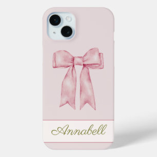 Coquette Aesthetic Feminine Pink Bow Personalised iPhone 15 Mini Case