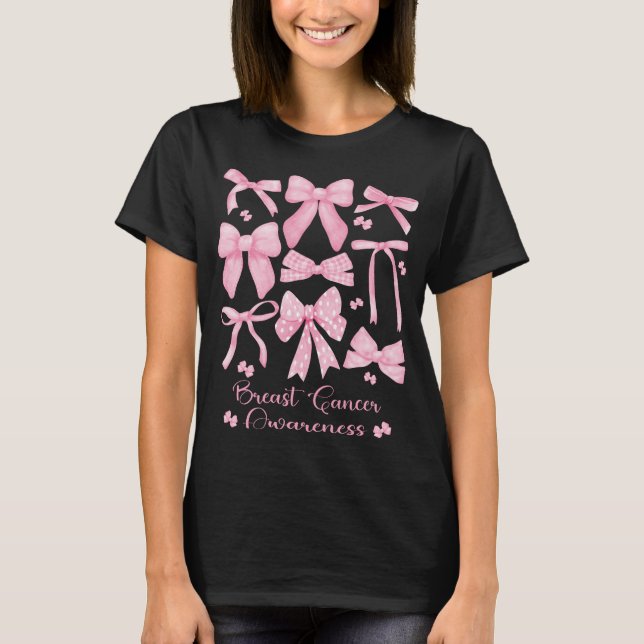 Coquette Aesthetic Pink Bow Breast Cancer T-Shirt (Front)