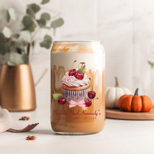 Coquette Aesthetic Pink Bow Cherry Personalized Can Glass