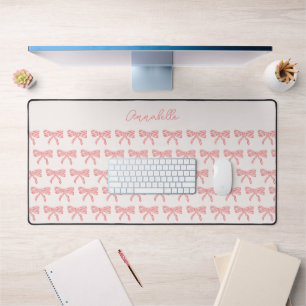 Coquette aesthetic pink bow desk mat