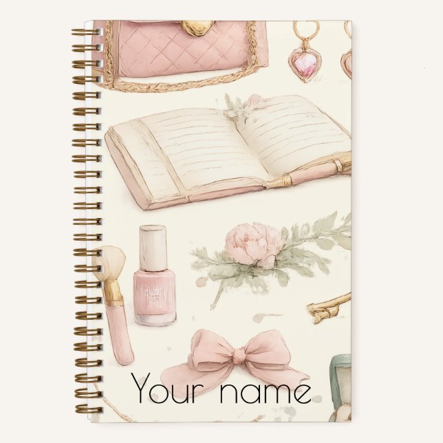 Coquette Aesthetic Pink Bow Makeup Personalized No Notebook (Front)